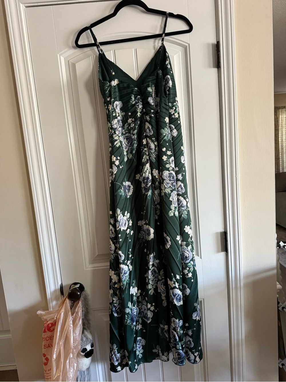 Abercrombie & Fitch Dark Green Floral Maxi Dress with White & Blue Flowers